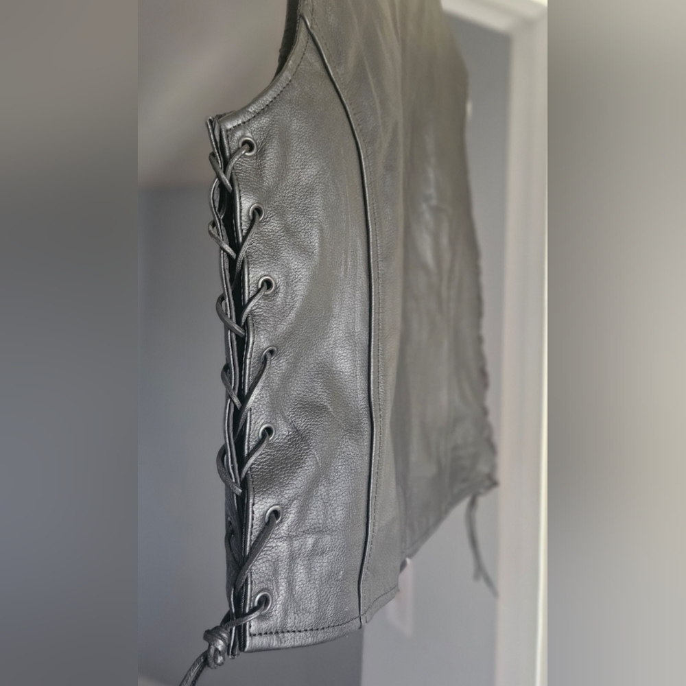 Unik Leather Motorcycle Biker Vest With Lace Up Sides Made In Pakistan Small - Picture 12 of 14